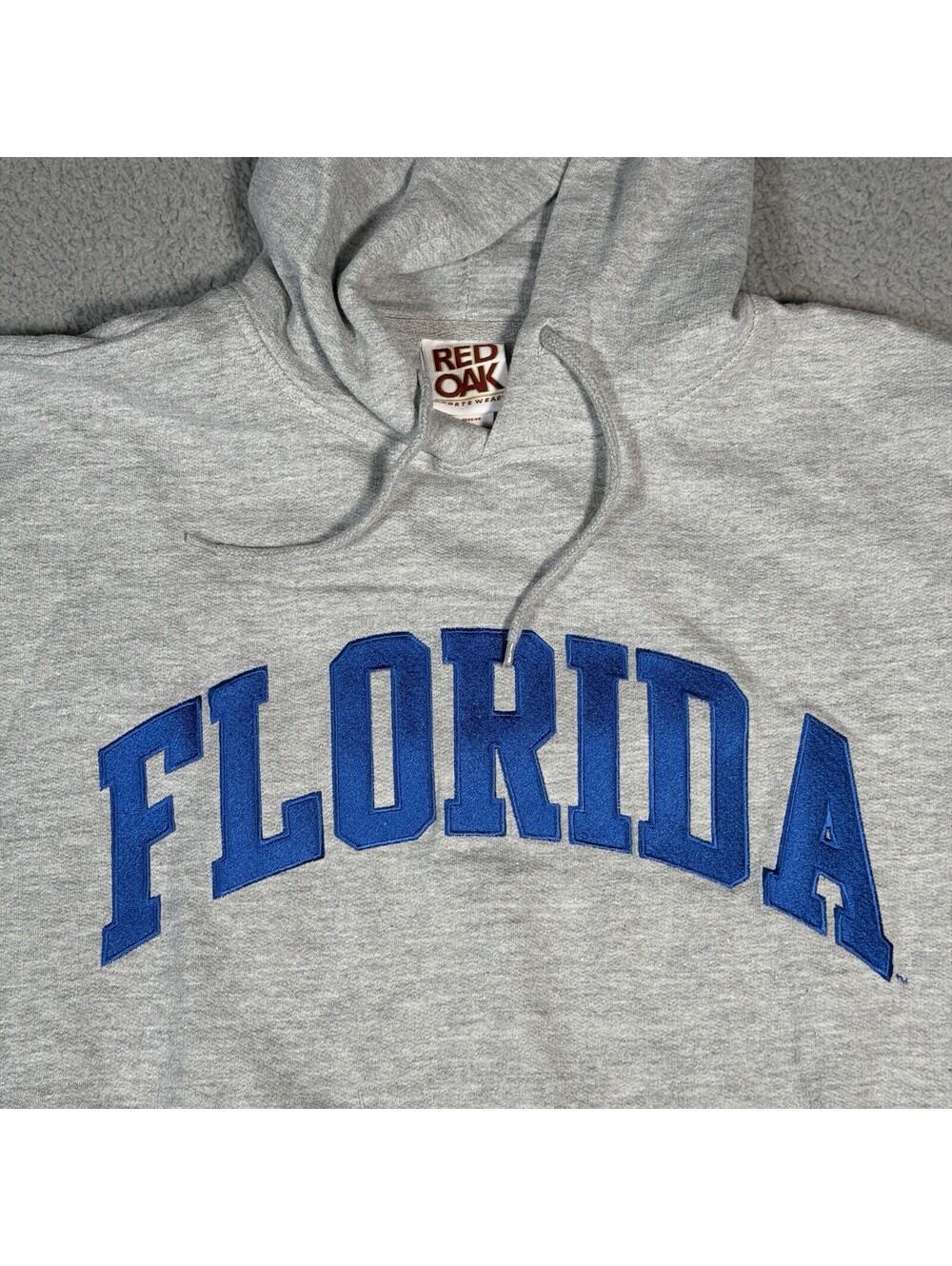 Florida Red Oak Embroidered Hoodie Sweatshirt Pullover Sz L Vintage 90s Gray UF